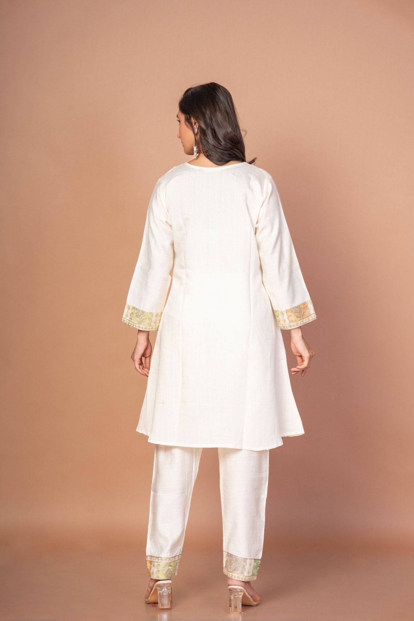 Off White Co-Ord Set with Multicolor Embroidered Patchwork