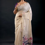 Off White Cotton Jamdani Saree With Floral Woven Work Full
