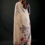 Off White Cotton Jamdani Saree With Floral Woven Work Back
