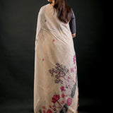 Off White Cotton Jamdani Saree With Floral Woven Work Back
