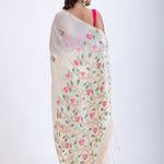 Off White Handloom Jamdani Saree with Pink Floral Woven Motifs Back