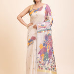 Off White Jamdani Handloom Saree - Anvi Couture