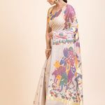 Off White Jamdani Handloom Saree - Anvi Couture