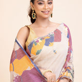 Off White Jamdani Handloom Saree - Anvi Couture