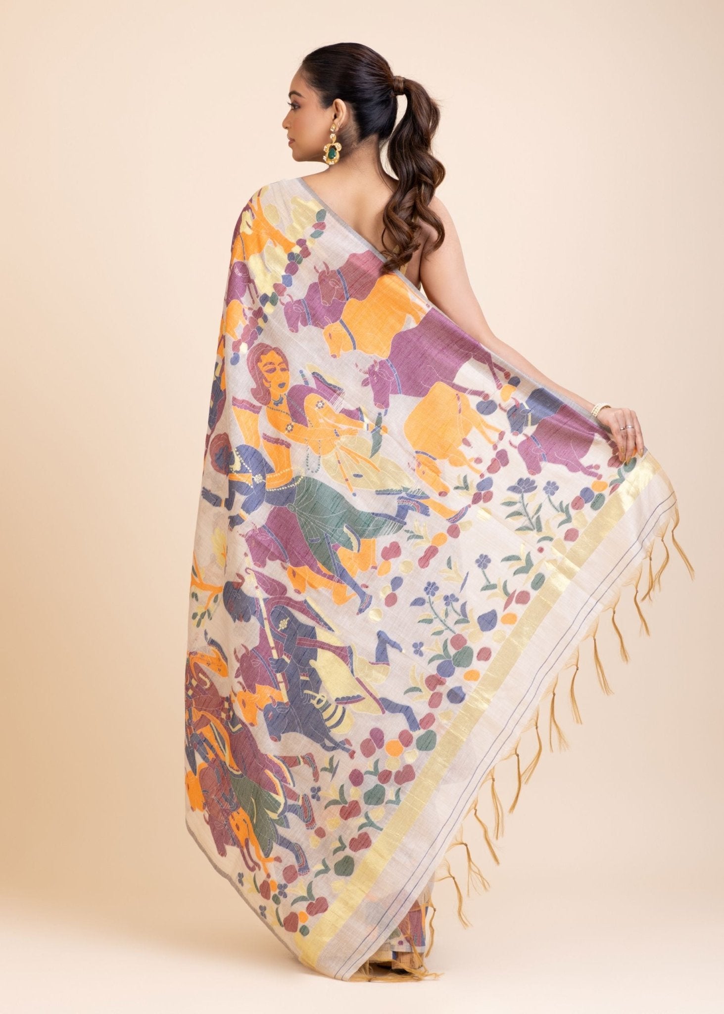 Off White Jamdani Handloom Saree - Anvi Couture