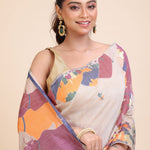 Off White Jamdani Handloom Saree close up