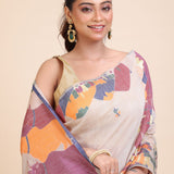 Off White Jamdani Handloom Saree close up