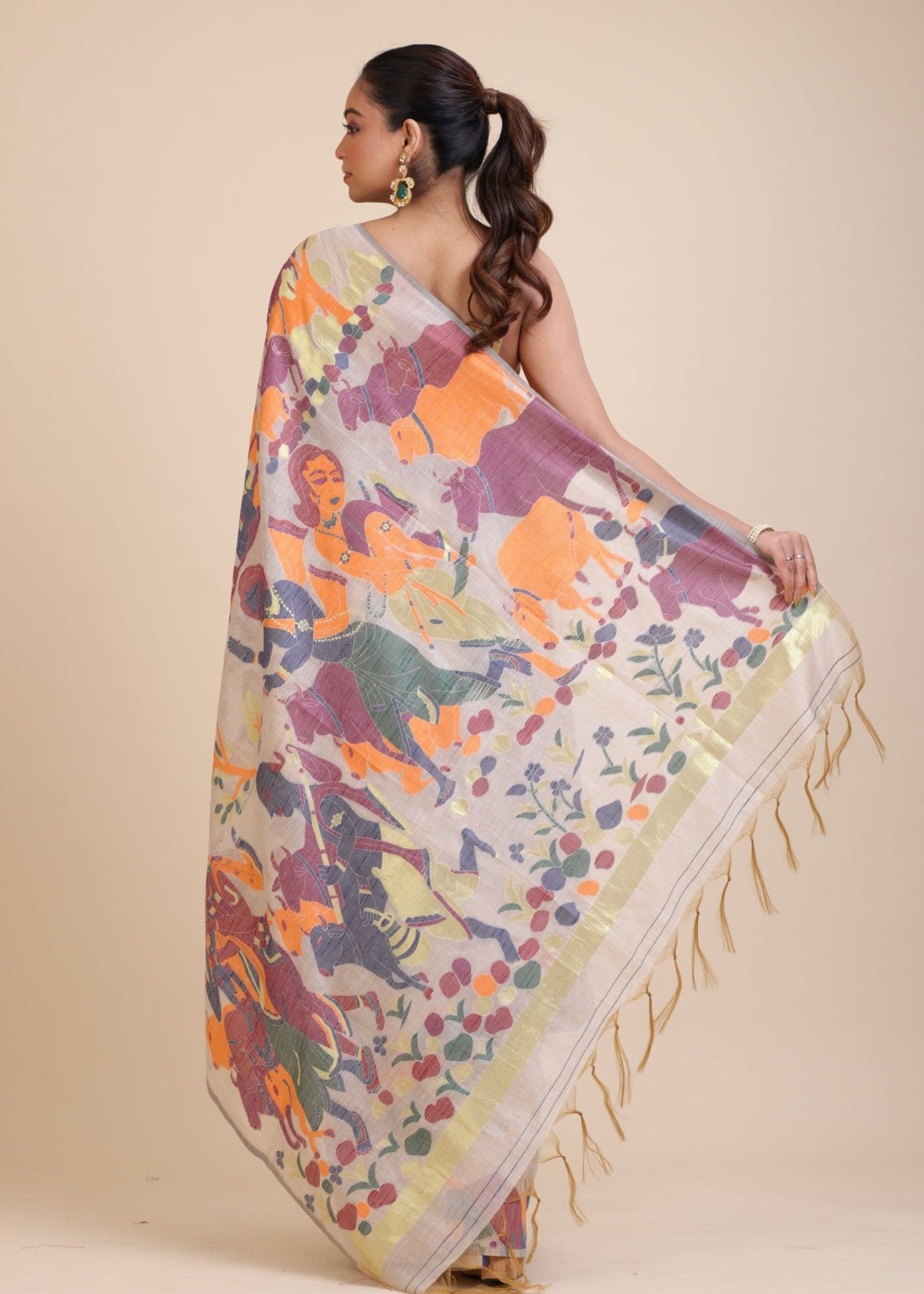 Off White Jamdani Handloom Saree - Anvi Couture