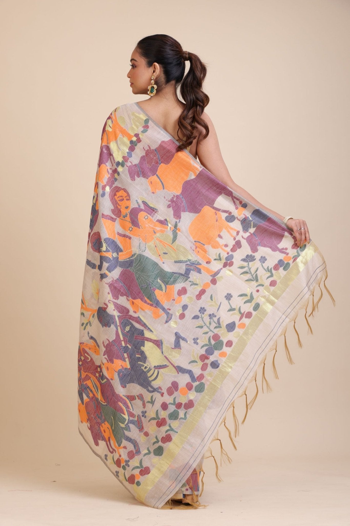Off White Jamdani Handloom Saree - Anvi Couture