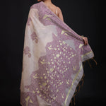 Off White Jamdani Saree With All Over Purple Floral Handwoven Work Back