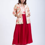 Off White & Maroon Printed Jacket Dress - Anvi Couture