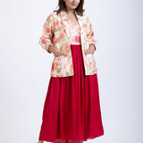 Off White & Maroon Printed Jacket Dress - Anvi Couture