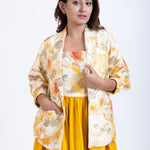 Off White & Yellow Printed Jacket Dress close up