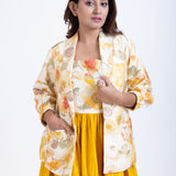 Off White & Yellow Printed Jacket Dress close up