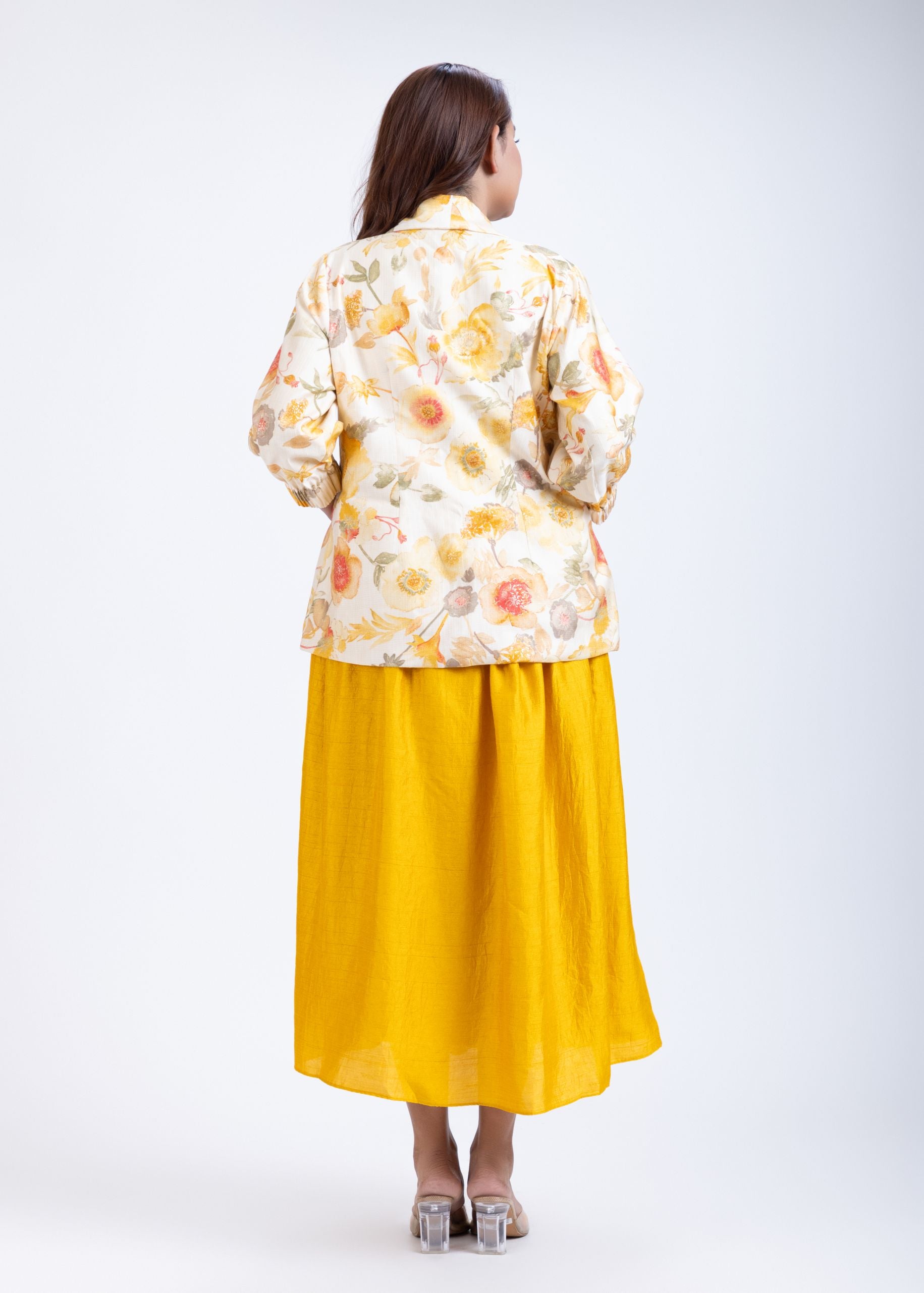 Off White & Yellow Printed Jacket Dress back