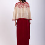 Off White and Maroon Crepe Drape Skirt Set With Hand Embroidered Work back