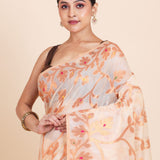 Off white and Copper Jamdani Saree Close Up