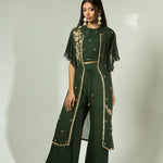 Olive Green Pant Set with Embroidered Jacket - Anvi Couture