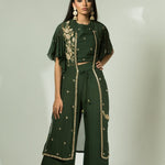 Olive Green Pant Set with Embroidered Jacket - Anvi Couture