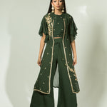 Olive Green Pant Set with Embroidered Jacket - Anvi Couture