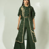 Olive Green Pant Set with Embroidered Jacket - Anvi Couture