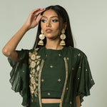 Olive Green Pant Set with Embroidered Jacket - Anvi Couture