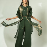 Olive Green Pant Set with Embroidered Jacket - Anvi Couture