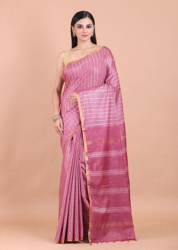 Onion Pink Chanderi Silk Saree - Anvi Couture