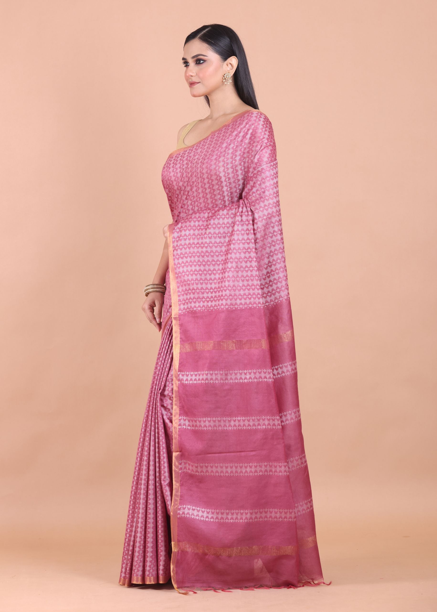 Onion Pink Chanderi Silk Saree front