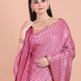 Onion Pink Chanderi Silk Saree close up