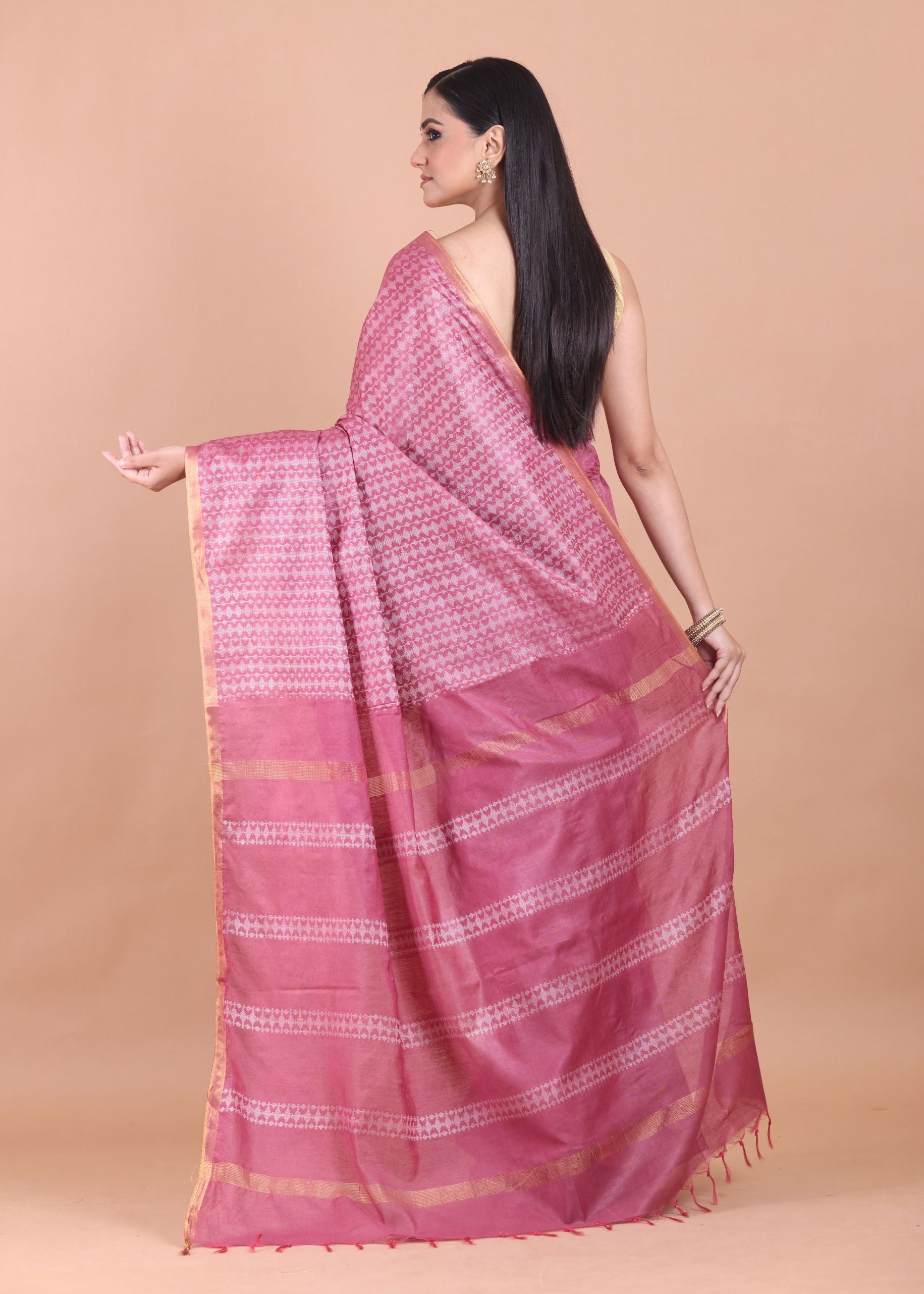 Onion Pink Chanderi Silk Saree back