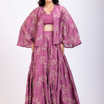 Onion Pink Embroidered Lehenga with short Cape And Blouse Full