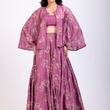 Onion Pink Embroidered Lehenga with short Cape And Blouse Full
