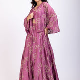 Onion Pink Embroidered Lehenga with short Cape And Blouse Side