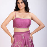 Onion Pink Embroidered Lehenga with short Cape And Blouse Close Up