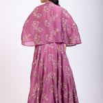 Onion Pink Embroidered Lehenga with short Cape And Blouse Back