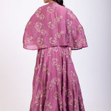 Onion Pink Embroidered Lehenga with short Cape And Blouse Back