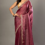 Onion Pink Jimmy Choo Saree With Stone Embroidered Scallop Border - Anvi Couture