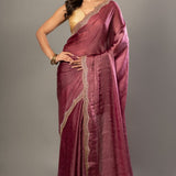 Onion Pink Jimmy Choo Saree With Stone Embroidered Scallop Border - Anvi Couture