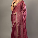 Onion Pink Jimmy Choo Saree With Stone Embroidered Scallop Border - Anvi Couture
