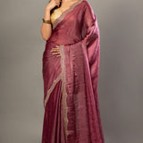 Onion Pink Jimmy Choo Saree With Stone Embroidered Scallop Border - Anvi Couture