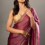 Onion Pink Jimmy Choo Saree With Stone Embroidered Scallop Border - Anvi Couture