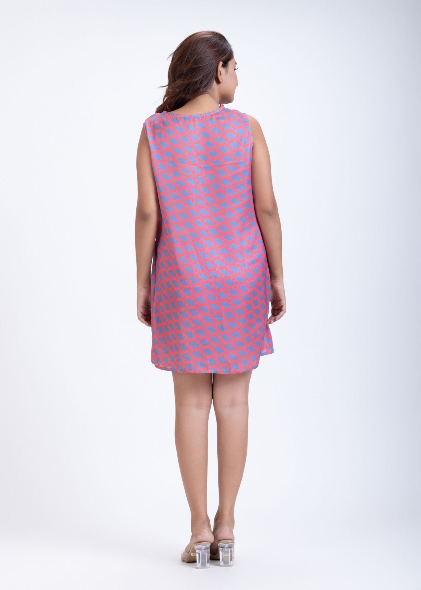 Orange Grey Cowl Neck Short Dress - Anvi Couture