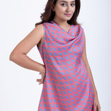 Orange Grey Cowl Neck Short Dress