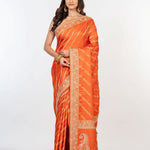 Orange Bridal Banarasi Saree with Hand Embroidered Work - Anvi Couture