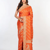 Orange Bridal Banarasi Saree with Hand Embroidered Work - Anvi Couture