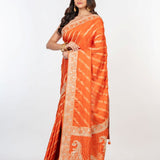 Orange Bridal Banarasi Saree with Hand Embroidered Work - Anvi Couture