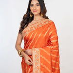 Orange Bridal Banarasi Saree with Hand Embroidered Work - Anvi Couture