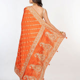 Orange Bridal Banarasi Saree with Hand Embroidered Work - Anvi Couture