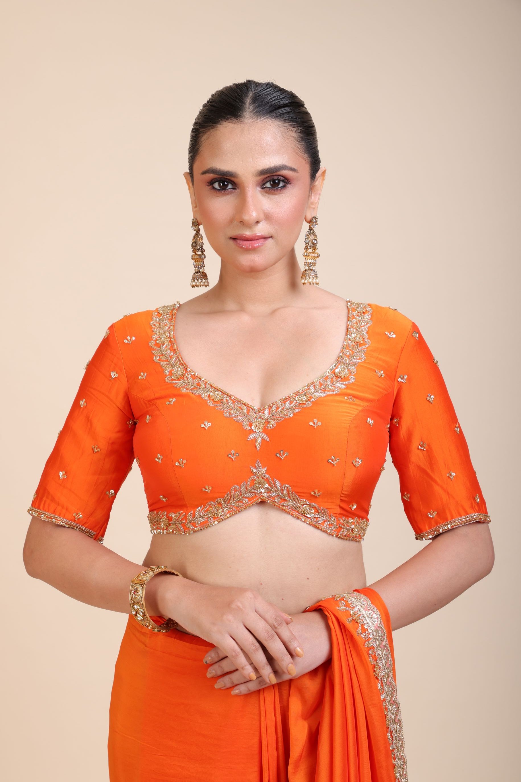 Orange Bridal Embroidered Blouse Full
